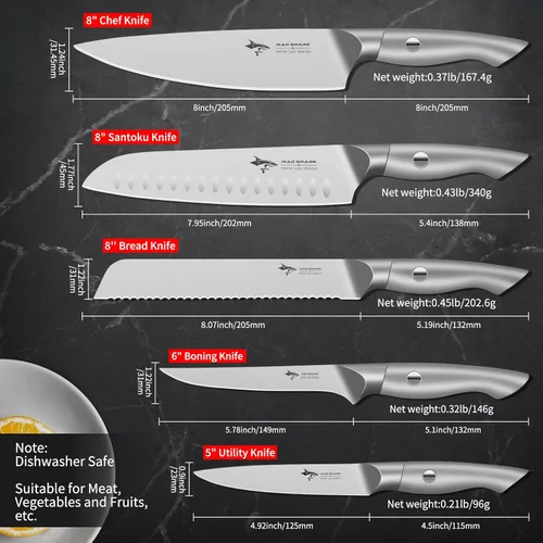 Miniatura 4 de MAD SHARK Juego de cuchillos de cocina, 5 piezas de cuchillos de chef afilados, juego de cuchillos de acero inoxidable de alto carbono con mango