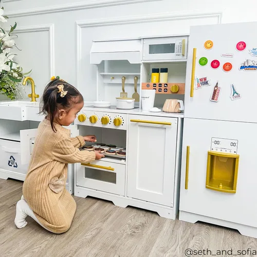 Miniatura 3 de Teamson Kids Little Chef Atlanta - Cocina modular grande de madera para jugar con características interactivas y realistas, y 17 accesorios