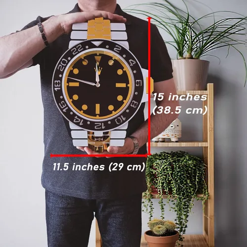Miniatura 6 de Reloj de Pared Hecho a Mano con Temática de Rolex con Apariencia de Reloj de Pulsera, Reloj Analógico Grande y Silencioso, Reloj de Madera Grande