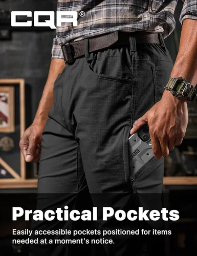 Miniatura 14 de CQR – Pantalones tácticos elásticos tipo cargo para hombre, resistentes al agua, de tela ripstop (antidesgarros), ligeros, ideales para uso diario