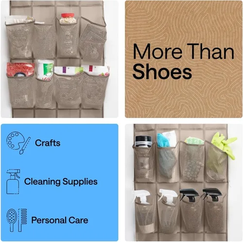 Miniatura 6 de Gorilla Grip - Zapatero para colgar en la puerta, 24 bolsillos de malla para sostener hasta 40 libras, organizador para parte trasera del armario