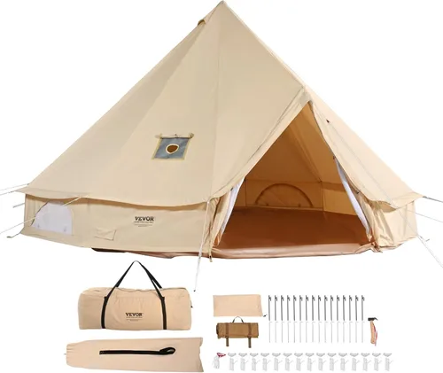 Miniatura 13 de VEVOR Tienda de Campana de Lona, Yurta de 4 Estaciones para Acampar con Toma de Estufa, Transpirable, Sostiene hasta 4 Personas, Acampada Familiar