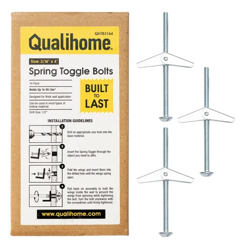 Miniatura 12 de QUALIHOME Anclajes de perno de resorte – Anclajes de pared resistentes para colgar artículos con paredes huecas y más – Anclaje de pared hueco