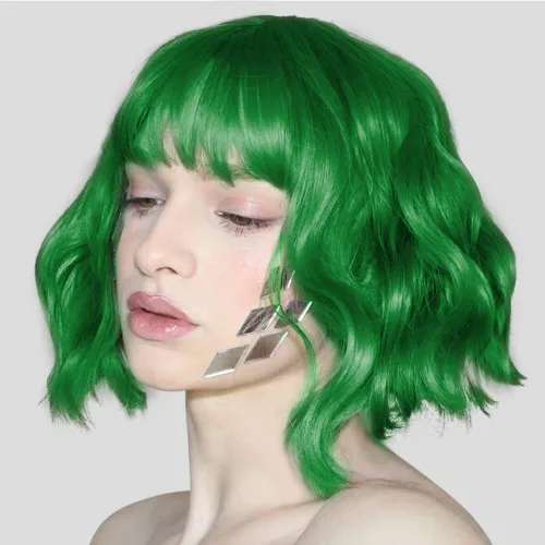 Miniatura 6 de LABEAUTÉ Peluca ondulada verde con flequillo de aire, resistente al calor, peluca del día de San Patricio, 14 pulgadas, verde menta