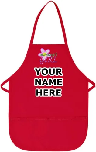 Miniatura 7 de Delantal personalizado de color rosa intenso para niños, con diseño de bordado de flores de mamá niña, tela de sarga de poliéster/algodón, extra