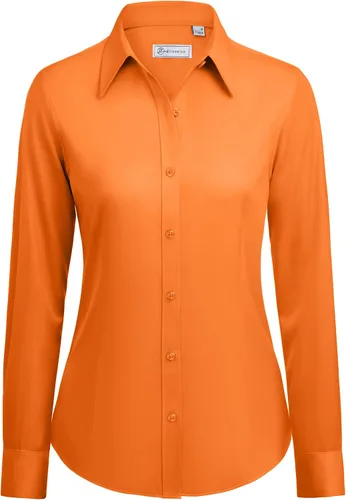 Miniatura 11 de siliteelon Camisas con botones para mujer: camisa de vestir de manga larga sin arrugas, ajuste clásico, con cuello, color sólido, formal
