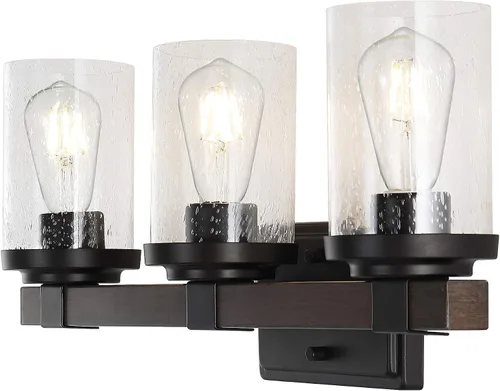 Miniatura 10 de JONATHAN Y Lámpara de tocador LED de bronce aceitado de 4.5 pulgadas, aplique rústico de granja, pantalla de vidrio sembrado transparente, lámpara