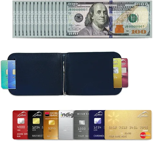 Miniatura 7 de Lethnic Cartera delgada con clip de dinero, bloqueo RFID, soporte para tarjetas de visita de cuero plegable