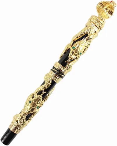 Miniatura 2 de Gullor Pluma Estilográfica Negro y Plata Antigua Serpiente Patrón 3D (dorado y negro)
