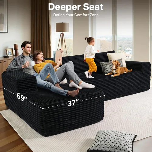 Miniatura 3 de Sofás seccionales Cloud de 96 pulgadas para sala de estar, sofá sin hueso en forma de L con cómoda silla, sofá modular con asiento profundo,