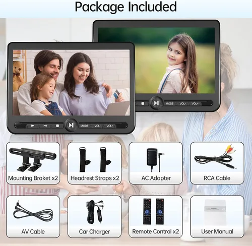 Miniatura 7 de Arafuna - Reproductor de DVD portátil dual de 10.5 pulgadas, pantalla recargable para automóvil reproduce una misma o dos películas diferentes