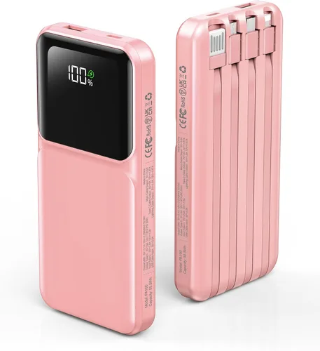 Miniatura 12 de RONEGN Cargador portátil con cable integrado, cargador de batería de carga rápida USB C, pantalla LED de 10000 mAh, 5 salidas y 3 entradas
