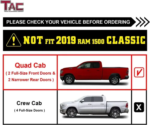 Miniatura 4 de TAC - Estribos de francotirador para 2019-2026 Ram1500 Quad Cab (exc. 2019-2024 Ram1500 Classic) escalones laterales de caída de 4 pulgadas, barras