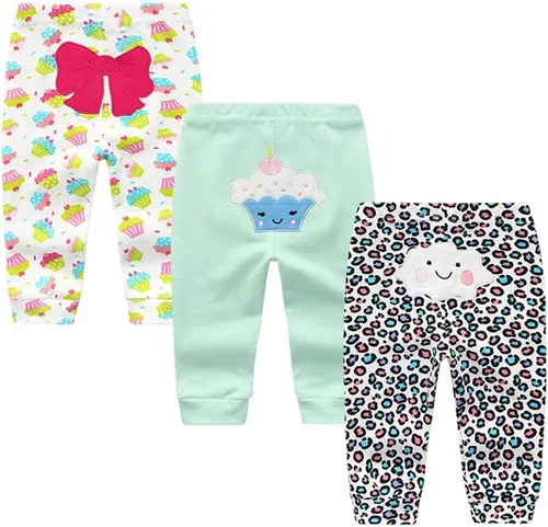 Leggings unisex de algodón para recién nacido, paquete de 4 pantalones bordados, casuales, de 0 a 24 meses, para niños y niñas
