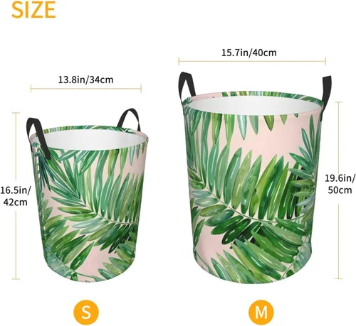 Miniatura 5 de Cesta de lavandería con hojas de palmera, organizador circular con asas para baño, dormitorio