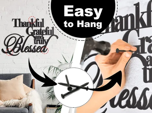 Miniatura 4 de Vivegate Decoración de pared con texto en inglés «Thankful Grateful Blessed» – Home Thankful Iron Wall Decor Blessed Letreros de pared