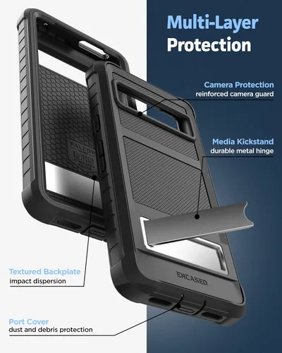 Miniatura 6 de ENCASED Funda con función atril diseñada para Google Pixel 7 [Ultra Protectiva] Funda de cuerpo completo con soporte de metal, color negro