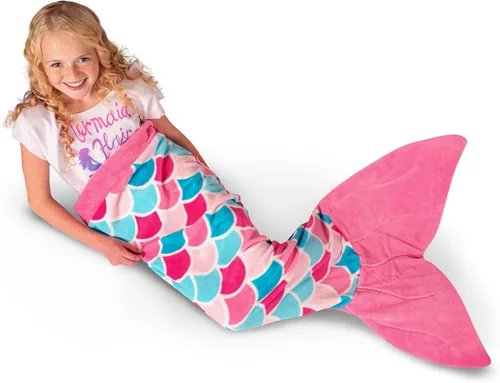 Miniatura 5 de Fin Fun Manta de cola de sirena para niños, niñas y niños, cola de abrazo, perfecta para cumpleaños para niños, sueño acuático