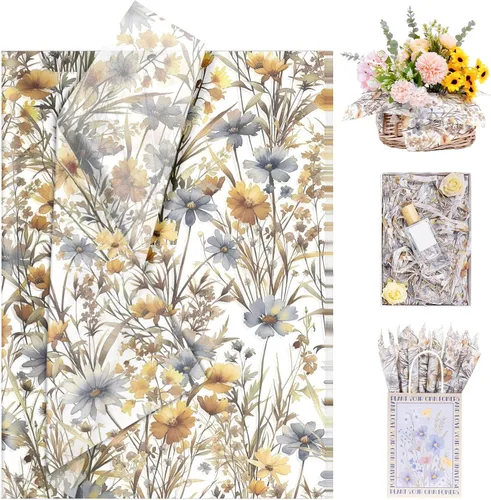 Miniatura 16 de Larcenciel Papel de seda negro, papel de seda floral vintage para bolsas de regalo, cajas, envoltura, manualidades, suministros de embalaje de arte