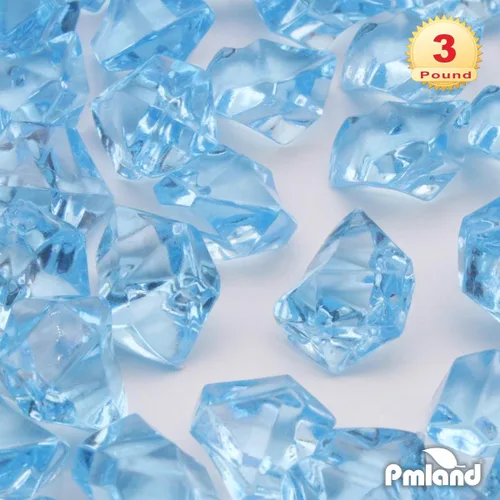 Miniatura 3 de PMLAND Rocas de hielo falsas transparentes – 550 piezas de gemas acrílicas grandes de color azul claro diamantes de plástico triturados, 3 libras