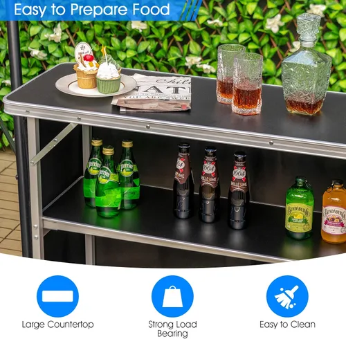 Miniatura 8 de HAPPYGRILL Mesa de campamento plegable con almacenamiento, mesa de picnic de aluminio con estantes de 2 niveles, mesa grande, bolsa de transporte