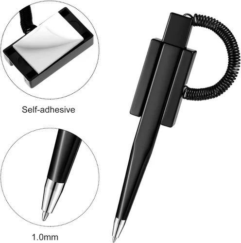 Miniatura 3 de Zonon Bolígrafo seguro con cadena adhesiva, tinta negra, bolígrafo de mostrador con base y bobina de plástico para suministros de hogar, banco