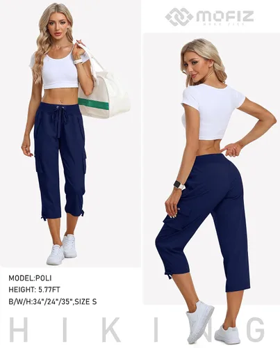 Miniatura 6 de MoFiz Pantalones cargo capri de senderismo para mujer, ligeros, de secado rápido, atléticos, viajes, casuales, holgados, cómodos, bonitos bolsillos