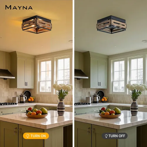Miniatura 5 de MAYNA Lámpara de techo de granja, lámpara de techo rústica de 2 luces con montaje empotrado de metal y madera, accesorios de iluminación de pasillo