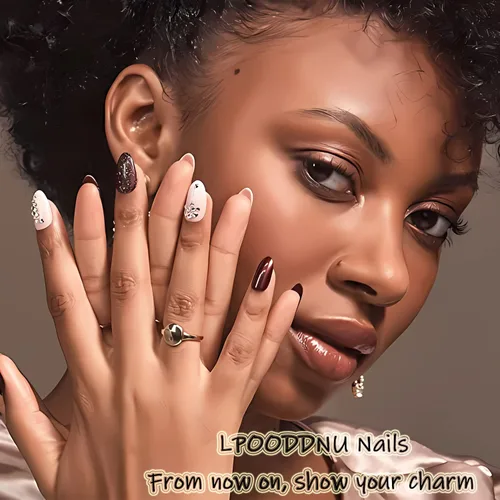 Miniatura 7 de LPOODDNU 24 uñas postizas largas cuadradas a presión, uñas postizas francesas, uñas acrílicas de color rosa brillante, cobertura completa, perlas