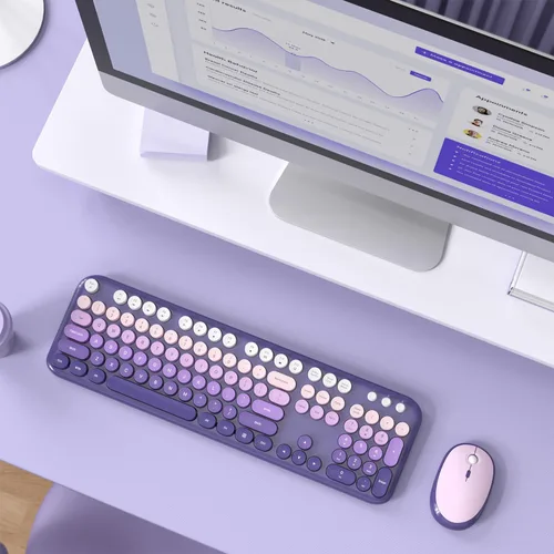 Miniatura 73 de KNOWSQT Combo de teclado y ratón inalámbrico, teclados lindos de tamaño completo estilo máquina de escribir 2.4G azul colorido - receptor USB Plug