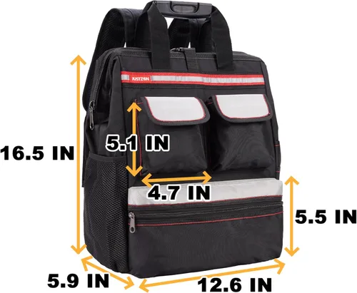 Miniatura 6 de Mochila para herramientas con respaldo acolchado para electricista, fontanero y reparador de cables y climas Negro