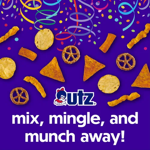 Miniatura 7 de Utz - Mix para fiestas en barril de 737,1 g (26 onzas). La sabrosa mezcla de picadillos incluye tortillas de maíz, tortillas de nachos, pretzels