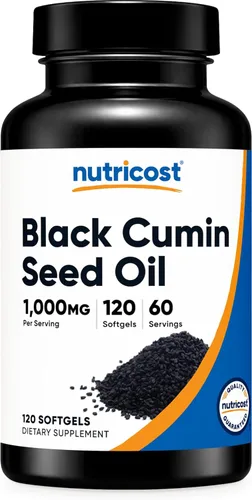 Nutricost Aceite de semilla negra (comino), prensado en frío, fuente de Omega 3 6 9-120 cápsulas blandas, 1000 mg por porción, 60 porciones, sin OMG