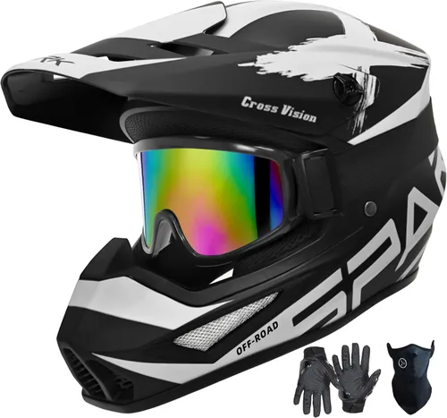 Miniatura 15 de Casco de motocross, ATV para jóvenes y niños, casco de motocicleta todoterreno BMX de 4 ruedas, con certificado DOT, con guantes y máscara de gafas
