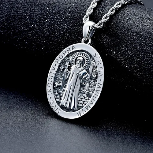 Miniatura 32 de CEKAMA - Collar de plata de ley 925 con dije de amuleto para hombres y mujeres, con cadena de 0.098 in, 22 pulgadas + 2 pulgadas