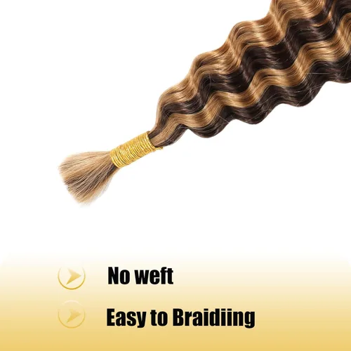 Miniatura 4 de 1 paquete de cabello humano trenzado de 18 pulgadas para trenzar reflejos, color 4/27, onda profunda, a granel 12A, virgen brasileño, 100% cabello
