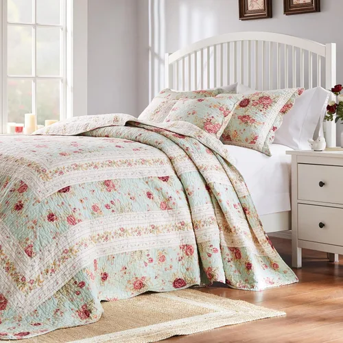 Greenland Home Antique Rose - Juego de ropa de cama de algodón 100%, tamaño jumbo, colcha de 110 pulgadas de ancho x 118 pulgadas de largo con 2