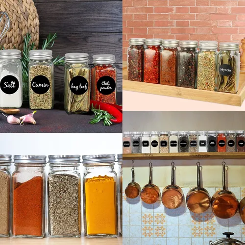 Miniatura 7 de CycleMore Paquete de 48 frascos de vidrio para especias de 4 onzas, recipientes cuadrados para especias con tapas de metal plateado y tapa agitadora