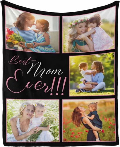Miniatura 16 de InterestPrint Manta con foto, regalos personalizados para mamá, manta de collage de fotos personalizada para mamá de hija e hijo para cumpleaños