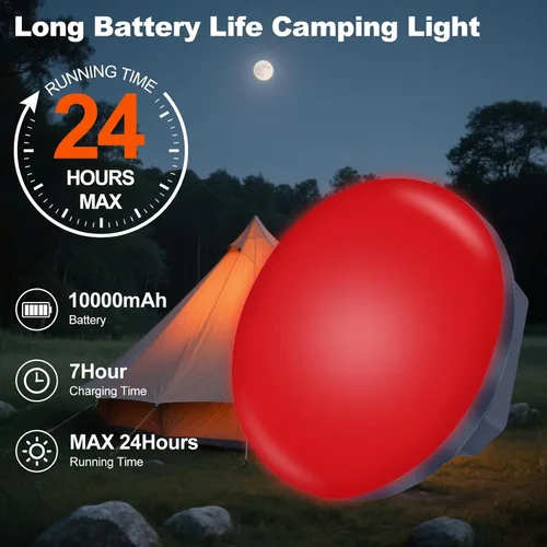 Miniatura 4 de Linterna de camping roja a prueba de insectos 2025 de 10000mAh recargable con luz LED roja de 3000LM para acampada, luz de tienda portátil de 6500K
