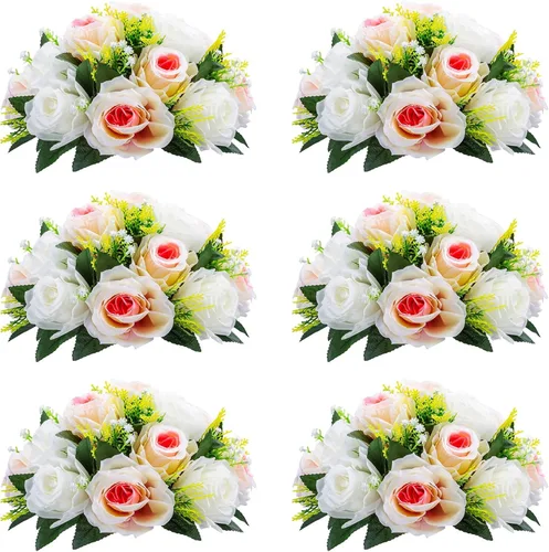 Miniatura 78 de NUPTIO Centros de mesa de flores blancas para mesas: 6 piezas de arreglo de bolas de flores artificiales para fiesta de boda, rosa floral falsa