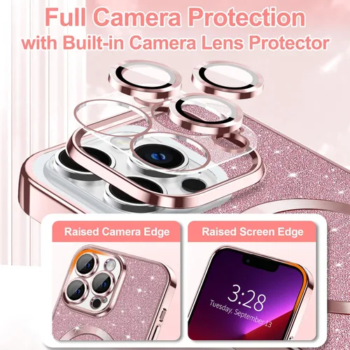Miniatura 150 de Hython Funda para iPhone 14 Pro Max con purpurina, fundas magnéticas transparentes para teléfono con protector de lente de cámara