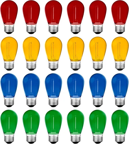 Miniatura 8 de Bombillas LED de luz de cadena S14 de color, paquete de 24 bombillas de 1 W, de plástico irrompible e impermeable, para interiores y exteriores