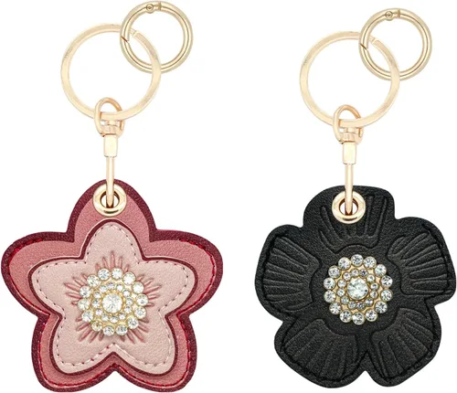Paquete de 2 llaveros ocultos para Airtag 2nd & 1st - Linda funda de cuero para llavero para mujer, diseño de flores negras y rosas
