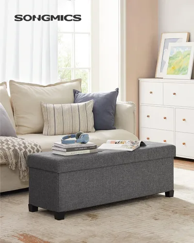 Miniatura 3 de SONGMICS Banco otomano de almacenamiento, reposapiés plegable con patas, 15 x 43 x 15.7 pulgadas, banco de extremo de cama, baúl de almacenamiento