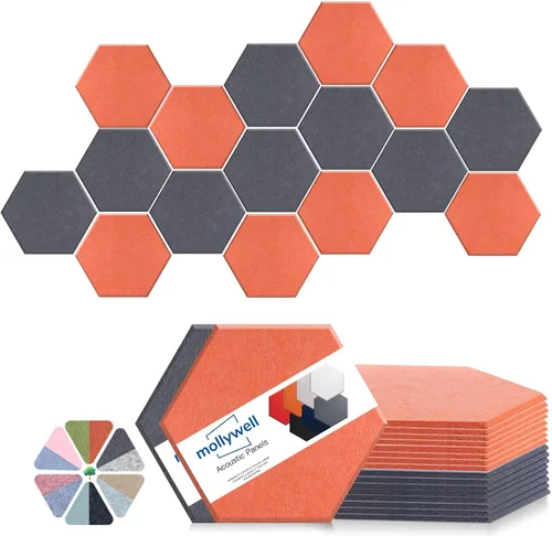 Miniatura 10 de Mollywell Paneles acústicos hexagonales, de alta densidad, insonorizantes, azulejos de fieltro decorativos para reducción de ruido para techos