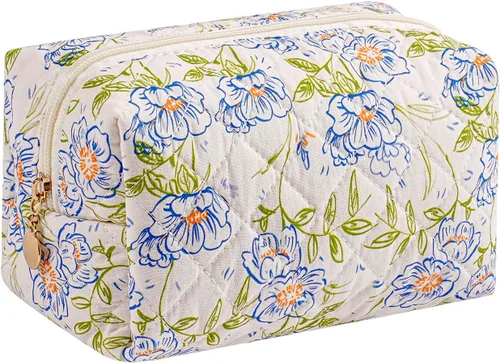 Miniatura 39 de Bolsa de maquillaje de viaje para mujeres y niñas, bolsa de maquillaje con cremallera, flores florales, organizador de maquillaje, bolsa de tela