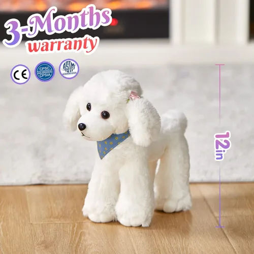 Miniatura 4 de Cachorro de caniche blanco realista, animal de peluche suave y adorable para abrazar, juguete de peluche para el día del niño, día festivo