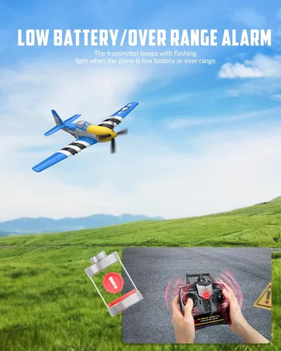 Miniatura 7 de VOLANTEXRC RC Avión P51D Mustang de 4 canales, avión de control remoto de combate RTF con giroscopio de 6 ejes, 3 modos, fácil de volar, avión Azul
