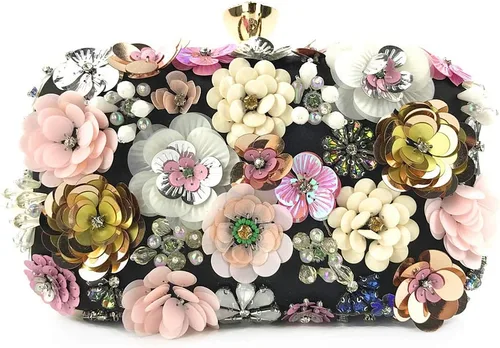 Bolso de noche floral para mujer, bolso de mano con cuentas de flores con correa de cadena, bolsa de hombro para fiesta formal y boda